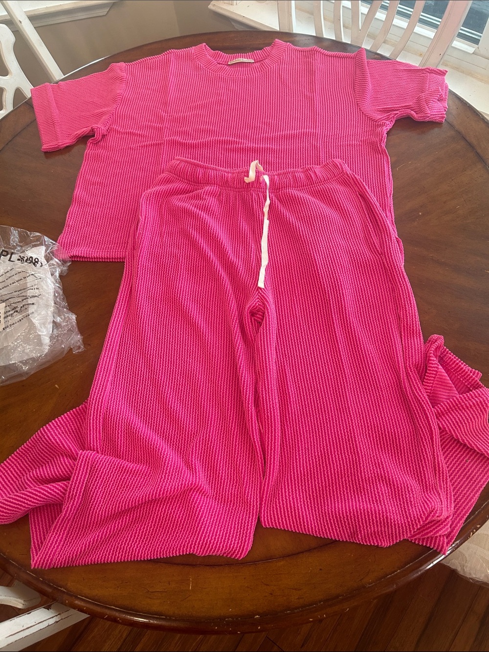 Zenana Outfitters Hot Pink Ribbed Lounge Top & Drawstring Pants Set